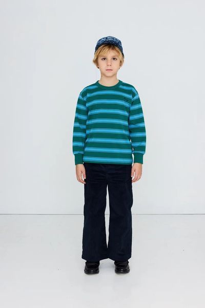 Лонгслів Tinycottons "RETRO STRIPES", зелений/блакитний AW26-368- M24 фото