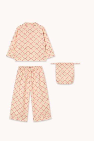 Піжама Tinycottons "FLOWER GRID", молочний/рожевий AW25-346 фото